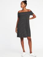 Old Navy Womens Off-the-shoulder Swing Dress For Women O.n. New Black Stripe Size S