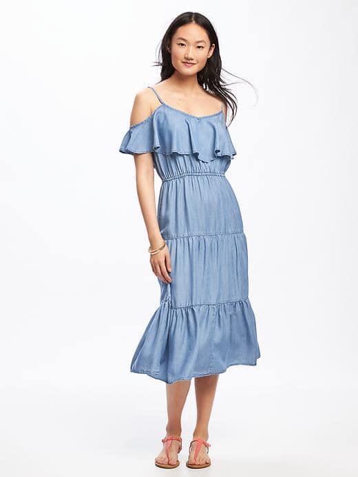 Old Navy Ruffle Trim Tencel Dress For Women - Light Wash