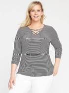 Old Navy Womens Fitted Plus-size Lace-up Top White Stripe Size 1x