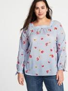 Old Navy Womens Plus-size Patterned Square-neck Blouse Blue Stripe Size 4x