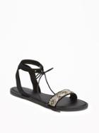 Old Navy Beaded Lace Up Sandals For Women - Blackjack