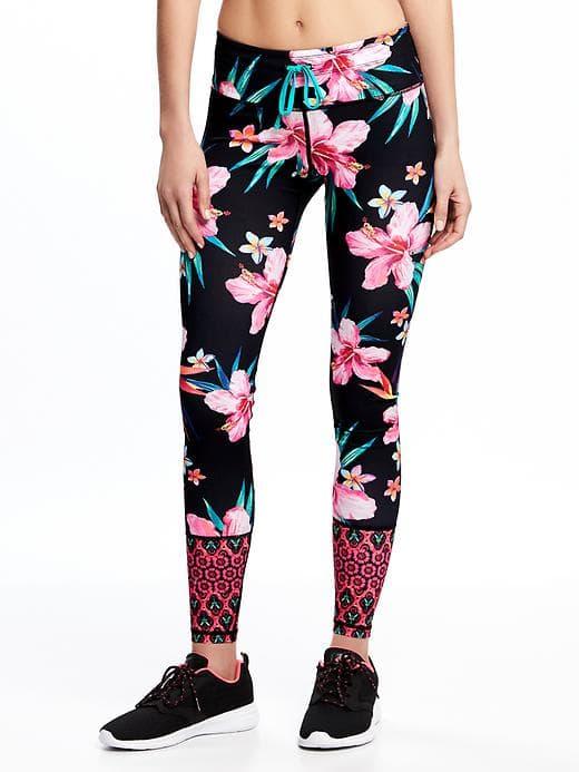 Old Navy Go Dry Mid Rise Leggings For Women - Ebony Tropical Print