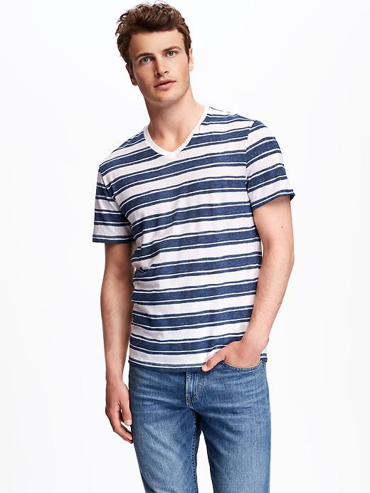 Old Navy Striped V Neck Tee For Men - White Stripe