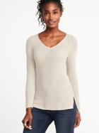 Old Navy Womens Shaker-stitch V-neck Sweater For Women Barley Brown Size Xxl