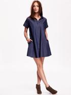 Old Navy Chambray Trapeze Shirtdress - Dark Wash