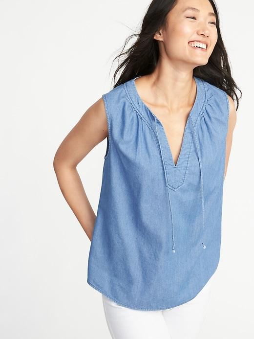 Old Navy Womens Relaxed Sleeveless Tie-neck Top For Women Medium Wash Size M