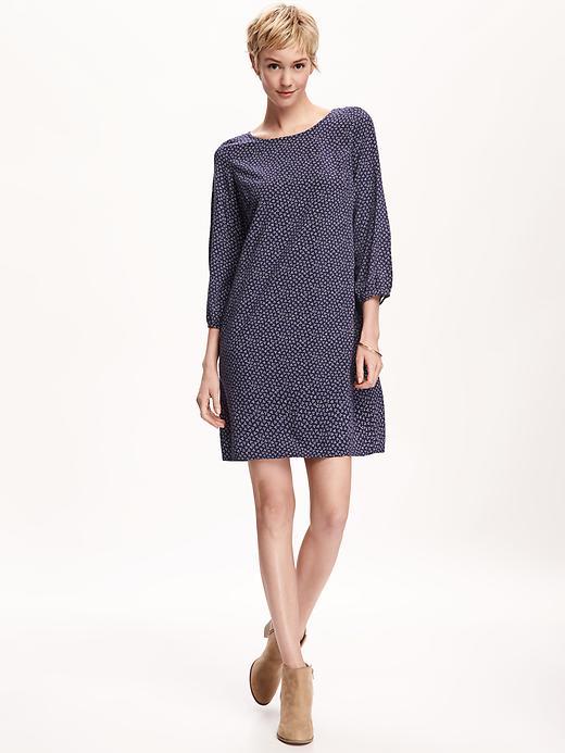 Old Navy Printed Crepe Shift Dress For Women - Navy Blue Print