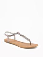 Old Navy Braided T Strap Sandals For Women - Pewter