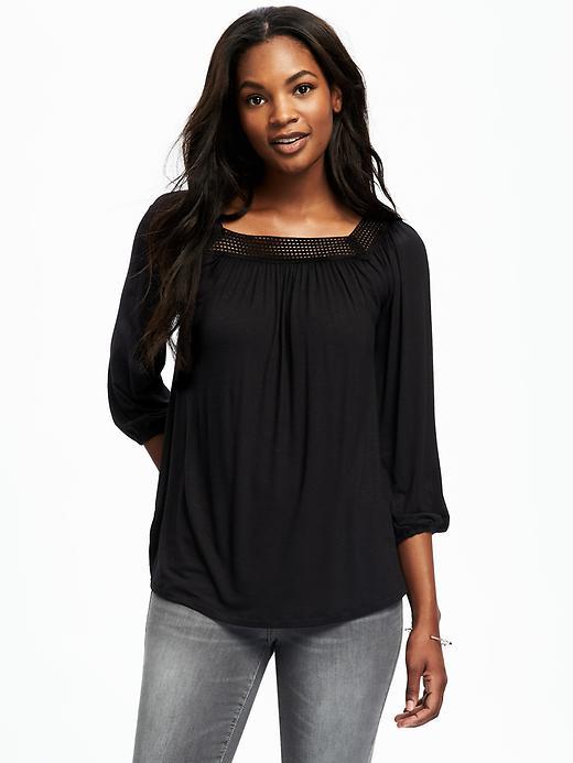 Old Navy Crochet Trim Peasant Top For Women - Black