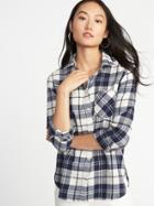 Old Navy Womens Relaxed Plaid Twill Classic Shirt For Women Blue Plaid Size S
