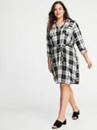 Old Navy Womens Plaid 3/4-sleeve Tie-belt Plus-size Shirt Dress Black/white Plaid Size 4x