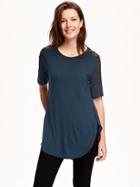 Old Navy Relaxed Lace Shoulder Top For Women - Sleepless Indigo