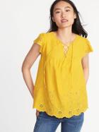 Old Navy Womens Relaxed Lace-yoke Cutwork Blouse For Women Squash Size M