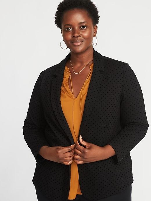 Old Navy Womens Ponte-knit Textured-dot Plus-size Blazer Black Felt Dots Size 1x