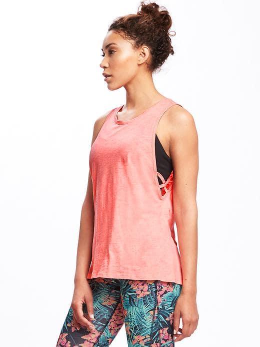 Old Navy Go Dry Lattice Side Tank For Women - Coral Pink Neon