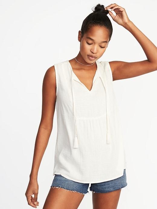 Old Navy Womens Relaxed Sleeveless Tie-neck Boho Top For Women Calla Lilies Size L