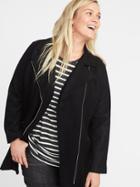 Old Navy Womens Plus-size Long Wool-blend Moto Coat Black Size 1x