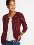 Old Navy Womens Patterned Crew-neck Cardi For Women Maroon/gold Dots Size M
