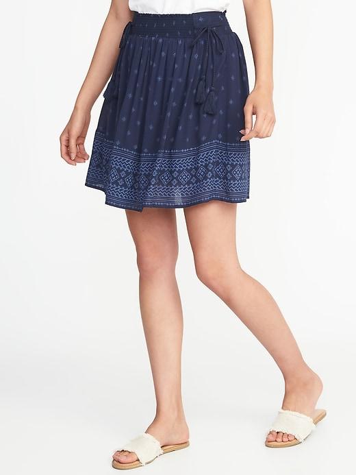 Old Navy Womens Tie-waist Crinkle-gauze Mini Skirt For Women Navy Blue Print Size Xxl