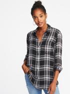Old Navy Womens Relaxed Classic Flannel Shirt For Women Black Plaid Size Xs