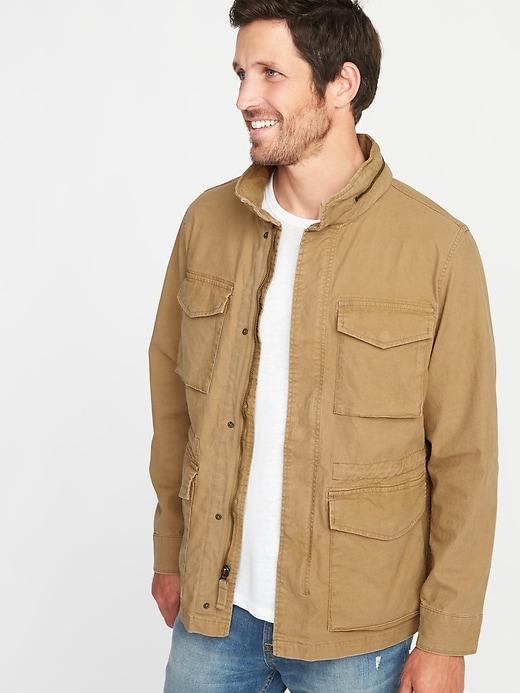 Old Navy Mens Canvas Built-in Flex Stowaway-hood Military Jacket For Men Fall Khaki Size Xl