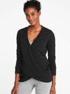 Old Navy Womens Relaxed French-terry Cross-front Sweatshirt For Women Black Size S