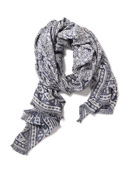 Old Navy Tapestry Print Raw Edge Scarf - Blue/white