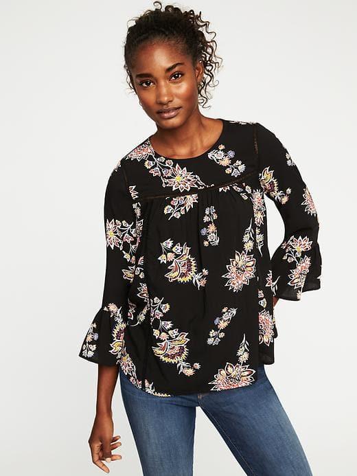 Old Navy Ruffle Sleeve Swing Top For Women - Black Print