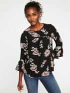 Old Navy Ruffle Sleeve Swing Top For Women - Black Print