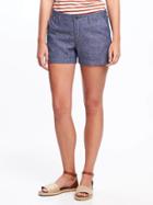 Old Navy Relaxed Mid Rise Linen Blend Shorts For Women 3 1/2 - Medium Indigo