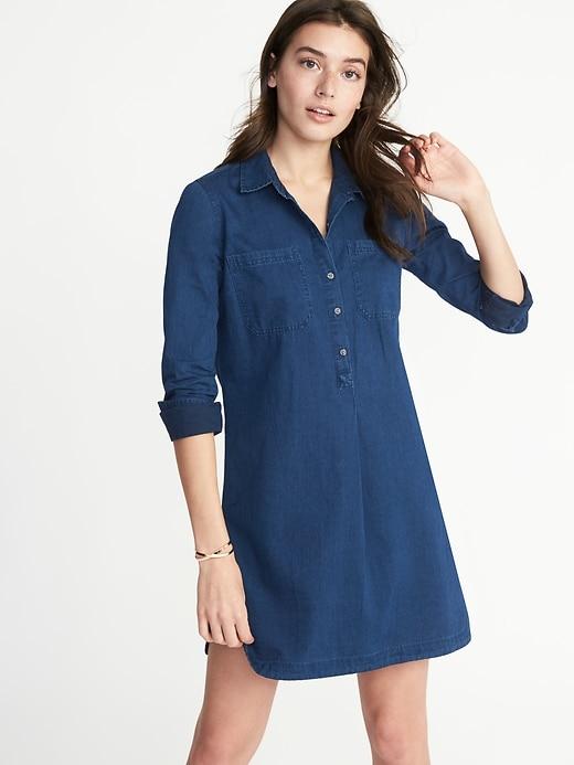 Old Navy Womens Chambray Shirt Dress For Women Dark Wash Size Xs