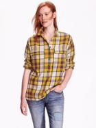Old Navy Womens Flannel Popover Size L Tall - Yellow Plaid