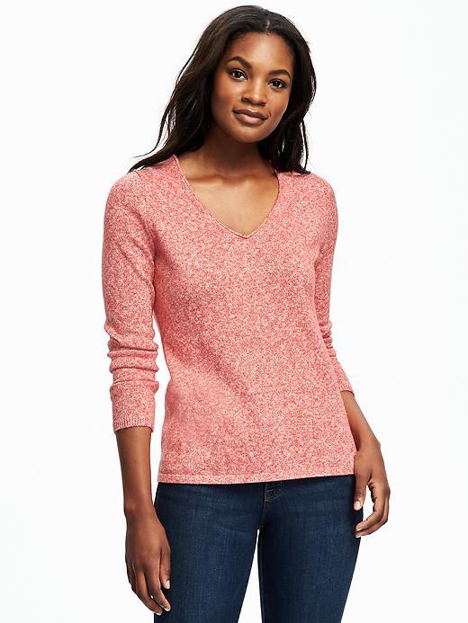 Old Navy Classic Marled V Neck Pullover For Women - Red Marl