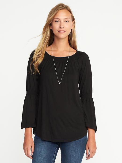 Old Navy Bell Sleeve Slub Knit Swing Top For Women - Black