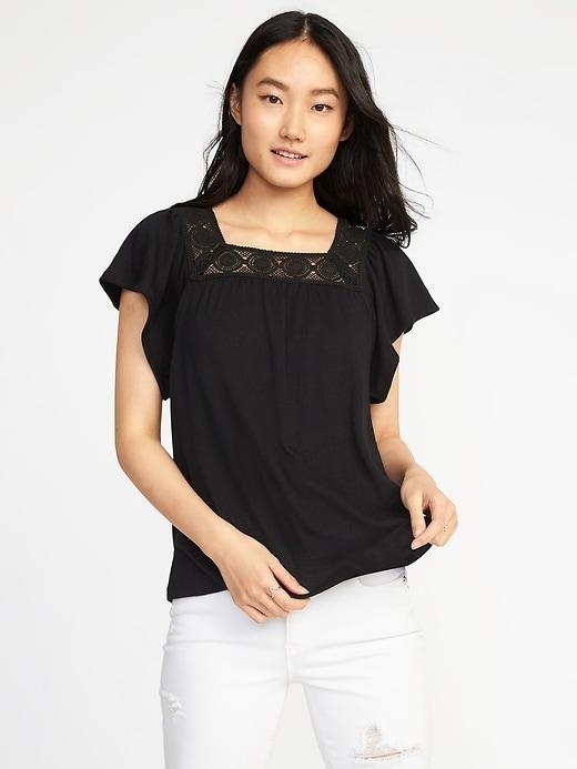 Old Navy Womens Crochet-lace Square-neck Top For Women Black Size S