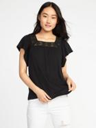 Old Navy Womens Crochet-lace Square-neck Top For Women Black Size S
