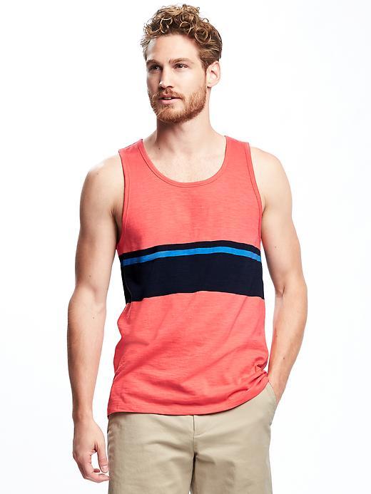 Old Navy Striped Slub Knit Jersey Tank For Men - Coral Pink
