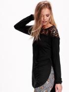 Old Navy Lace Yoke Long Sleeve Tee Size L Tall - Black