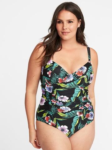 Old Navy Womens Smooth & Slim Plus-size Underwire Swimsuit Black Floral Size 3x