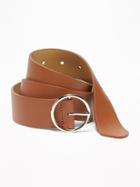 Old Navy Womens Wide Ring-buckle Faux-leather Belt For Women Cognac Brown Size Xs/s