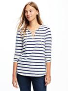 Old Navy Relaxed Lace Up Tee For Women - Navy Stripe