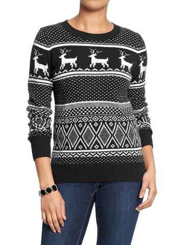 Old Navy Womens Fair Isle Sweaters - Black