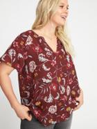 Old Navy Womens Georgette Plus-size Cocoon Top Burgundy Floral Size 1x