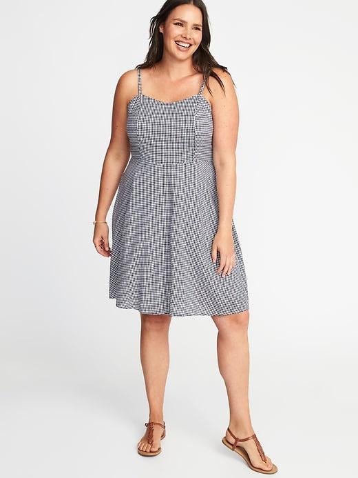 Old Navy Womens Plus-size Fit & Flare Cami Dress Blue Gingham Size 1x