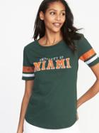 Old Navy Womens College-team Graphic Sleeve-stripe Tee For Women University Of Miami Size L