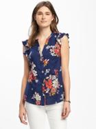 Old Navy Floral Print Flutter Sleeve Shirt For Women - Navy Floral