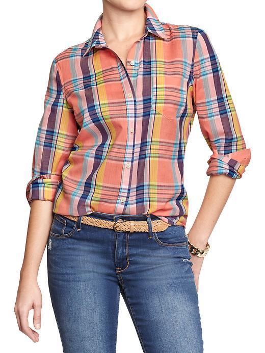 Old Navy Old Navy Womens Plaid Madras Shirts - Orange Plaid