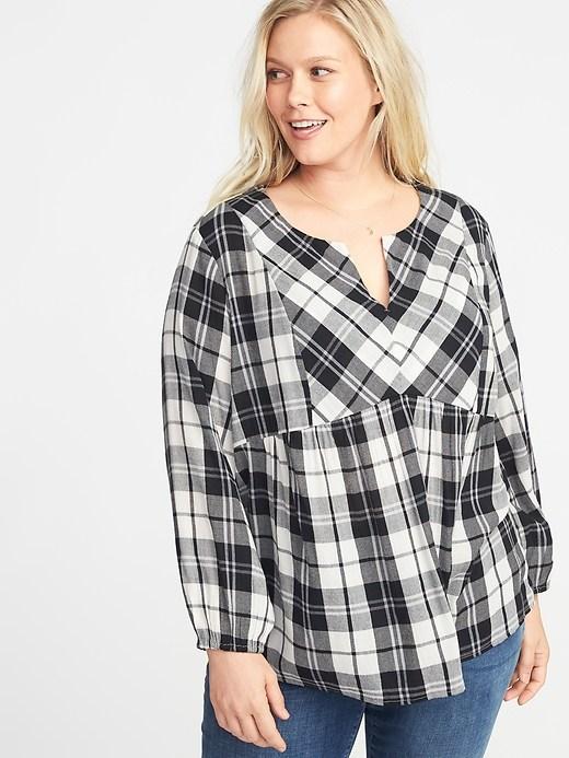 Old Navy Womens Relaxed Plus-size Plaid Crepe Top Black/white Plaid Size 4x