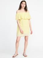 Old Navy Womens Off-the-shoulder Linen-blend Shift Dress For Women Yellow Gingham Size Xl