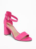 Old Navy Womens Sueded Block-heel Sandals For Women Bright Pink Size 11